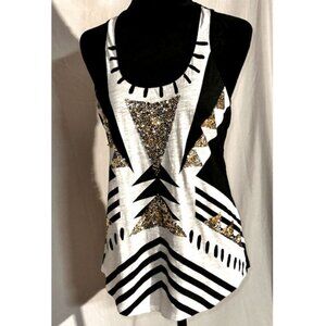 Express Tank Top NWT, Gold Glitter, Black and White, Lace Back, Size Small